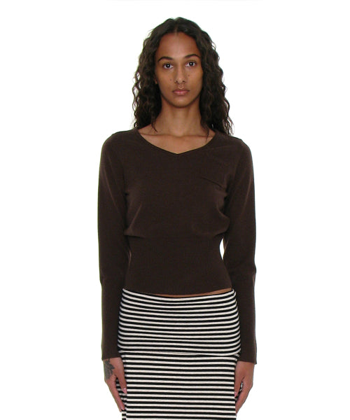 PWC V-neck Pocket Pointed Wide Knitwear_Dark Brown