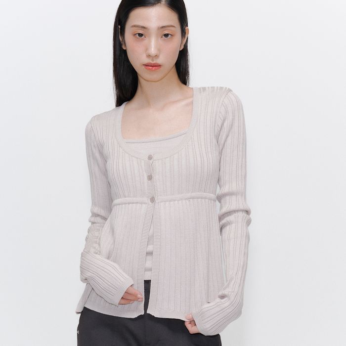 Ribbed laid cardigan knit SAND BEIGE