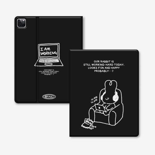 WORKING RABBIT DOODLE (black) - iPad case