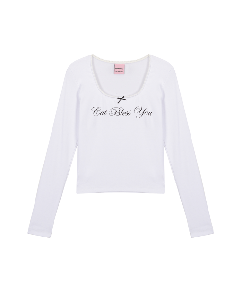 CAT BLESS RIBBON LONG SLEEVE - WHITE