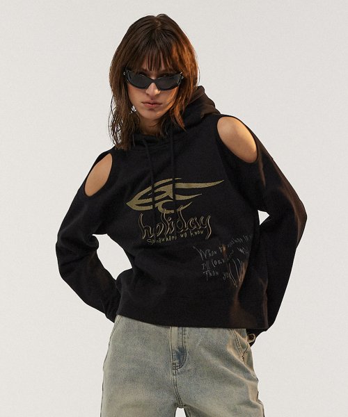 Cutout Hoodie T-shirt [BLACK]