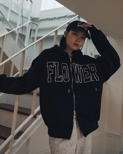 FLOWER ZIP UP HOODIE (NAVY)