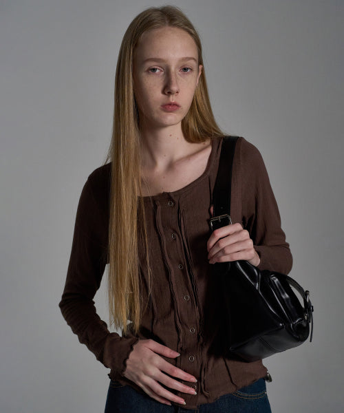 Square Neck Cardigan T-Shirt_Brown