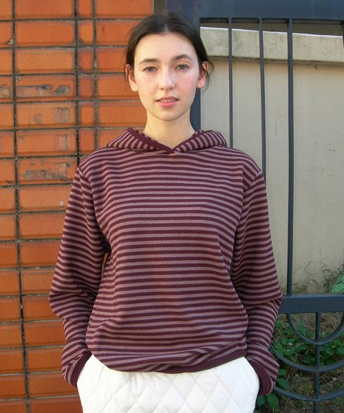Winter Stripe Hooded Top Wine