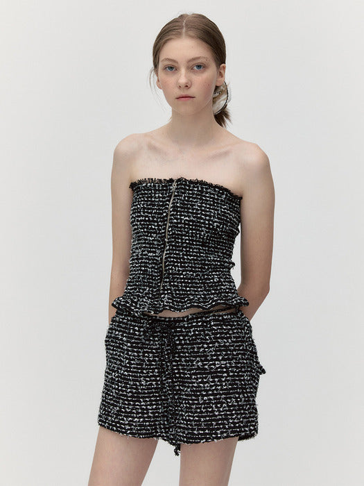 RIBBON TWEED STRING SHORT PANTS [BLACK]