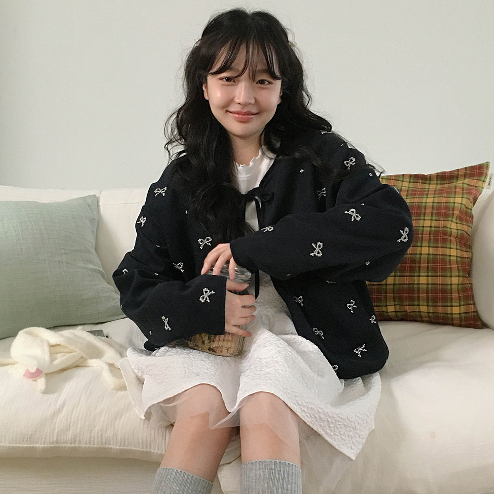 RIBBON EMBROIDERED JACKET_NAVY