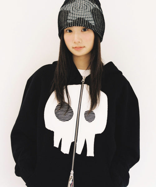 WEBHOUSE Kawaii Skull Damage Hoodie Zip-up - Black - Size & Reviews | MUSINSA