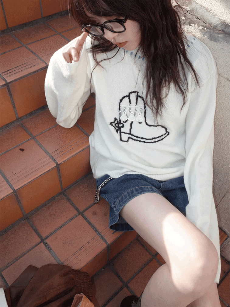 Kim Ah-hop [Exclusive] [9. Hope] Western Lace Knitwear (cream)