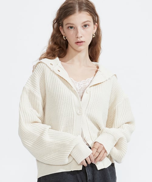 NOI486 High Neck Mix Cardigan (Cream)