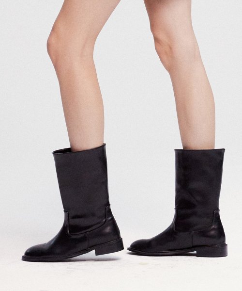 Wide Classic Middle Boots Natural Leather ver. | Black