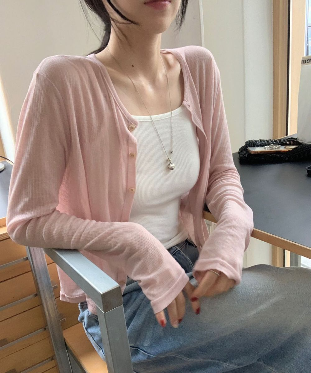 Amoroso Oz Burton See-Through Round Long Sleeve Cardigan (4 colors) - Summer Fall Salantem Monsoon Look Vacation Look Travel Look Daily Look