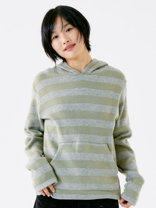Striped Knit Hoodie, Green