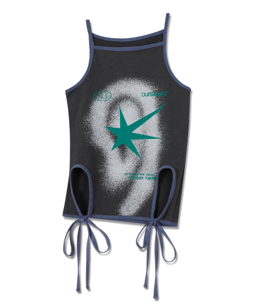 Star Circle Ribbon Color Block Sleeveless Charcoal