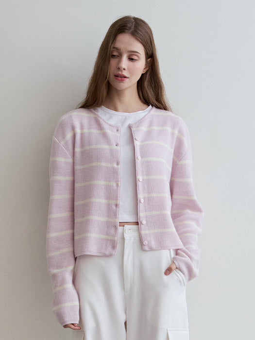 stripe cashmere cardigan-lilac