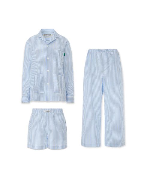 FRANKLY 3 Piece Stripe Pajama Set, Sky Blue