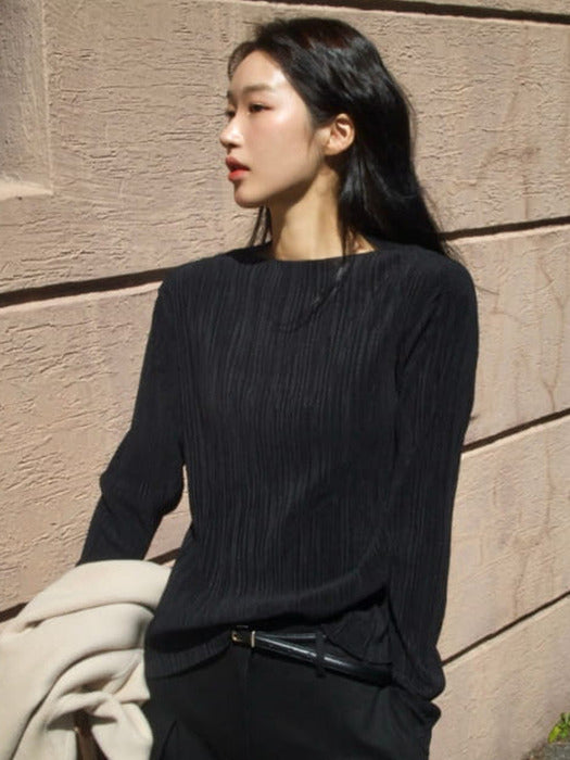 Boat neck creased top - Black