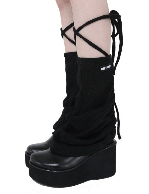 SQUARE KNIT SOCKS WARMER (BLACK)