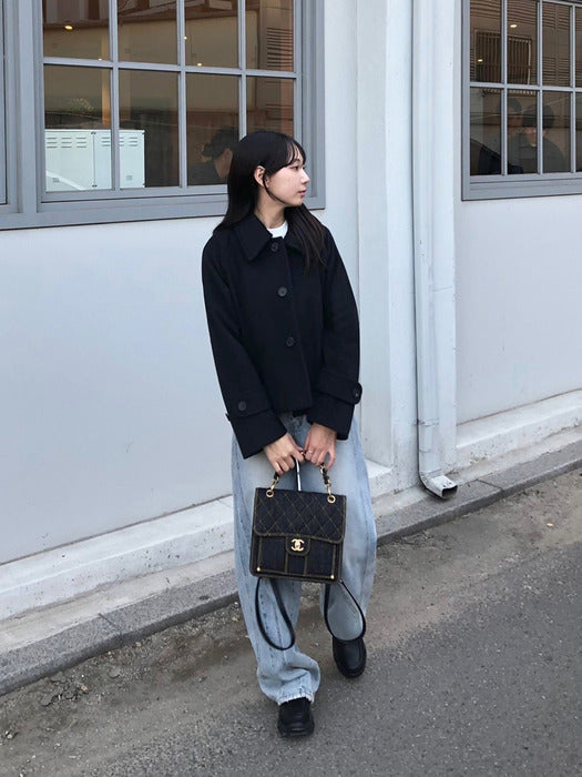 Wooden Cashmere Half Coat_black