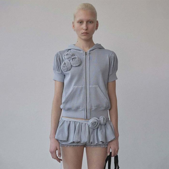 Washed Rose Hoodie Zip-Up Dusty Sky