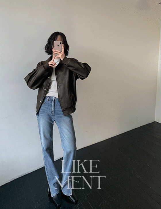 Like U [Over 40,000 Pieces] [LIKEMENT] Tea Rop Slit Sand Jungcheong Straight Denim (PT)