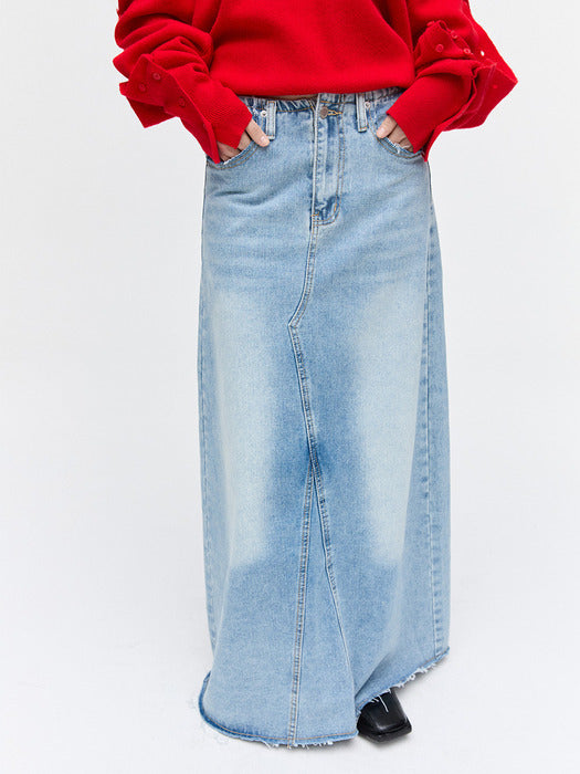 MAXI DENIM SKIRT, MEDIUM BLUE