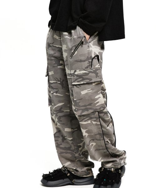 WRINKLE MIXED CAMO CARGO PANTS - WHITE CAMO