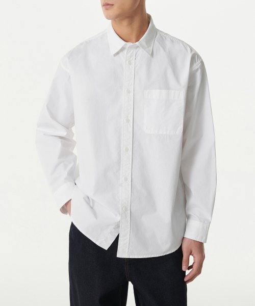 Relaxed Washed Poplin Shirt [White]