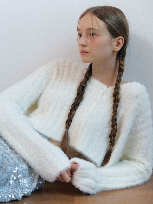 V-line ribbon knit cardigan_ivory