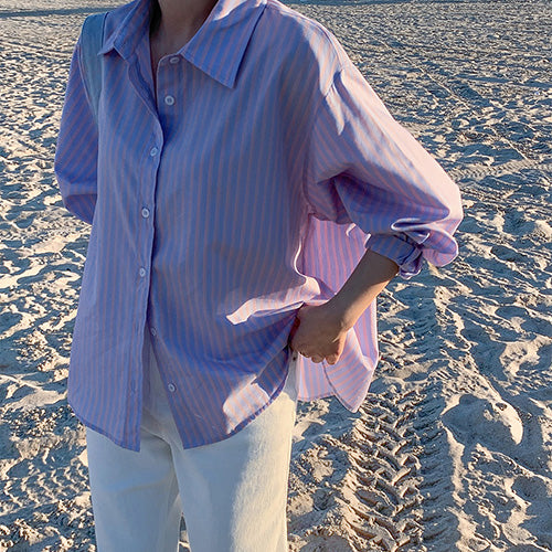 Dearment [Only] 🌱[Delivery on the same day/9,000 KRW] [Strip Shirt/Loose Fit Shirt] [MNLB] Getty Loose Fit Multi-Strip Cotton Shirt