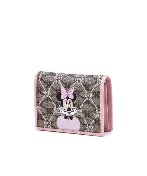 [ディズニー×HAZZYS] ピンクプリントアクセント ミニーマウス 二つ折り財布