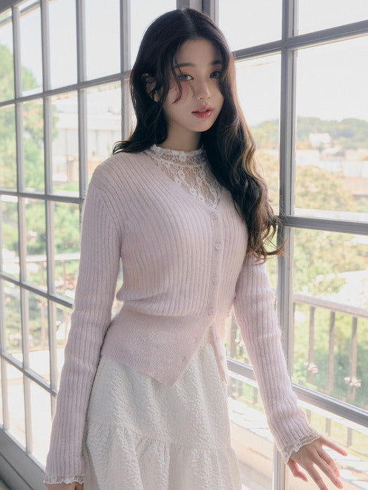 Mohair Blended Two Way Button Cardigan Pink