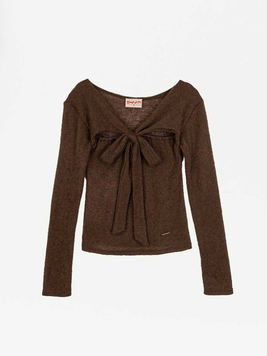 WOOLY RIBBON TOP _CHOCOLATE