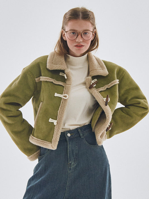 Wool duffel collar suede short mustang jumper [green]