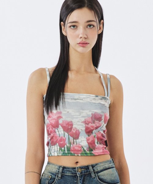 Graphic Ribbon Sleeveless Top [PINK]