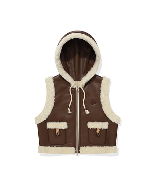 [ KIRSH ]★CHERRY FAKE LEATHER HOODIE VEST MUSINSA | KIRSH Cherry Fake Leather Hooded Vest [Brown]