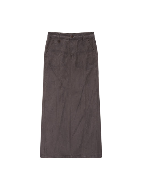 WAX COATING DENIM SKIRT IN BROWN