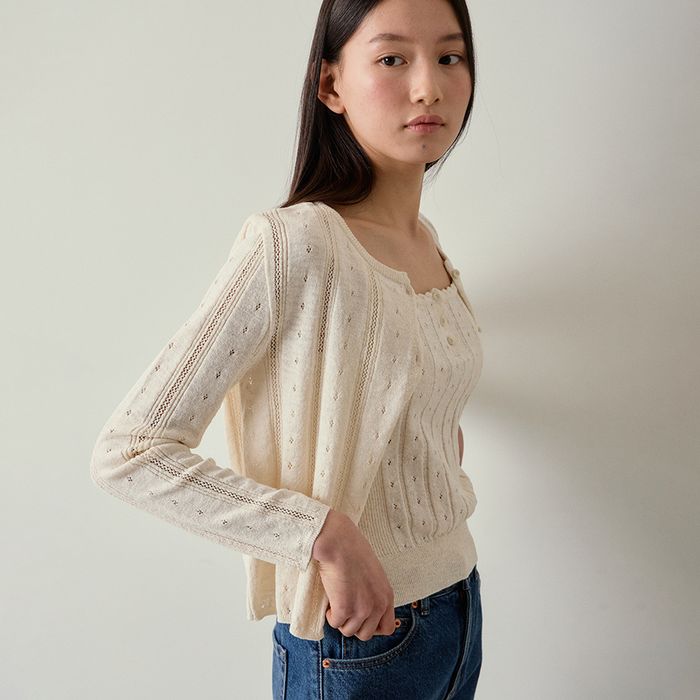 cotton eyelet knit cardigan (cream)