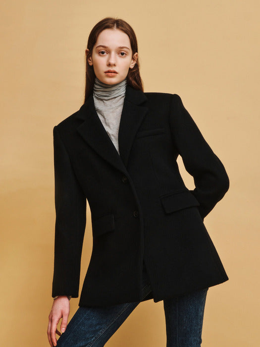 WOOL SEMI A LINE JACKET (BLACK)