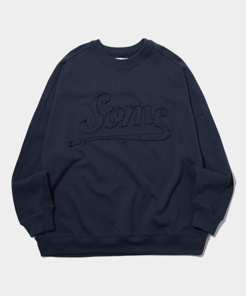 Appliqu챕 SOME Lettering Logo Embroidered Oversized Sweatshirt [Blue]