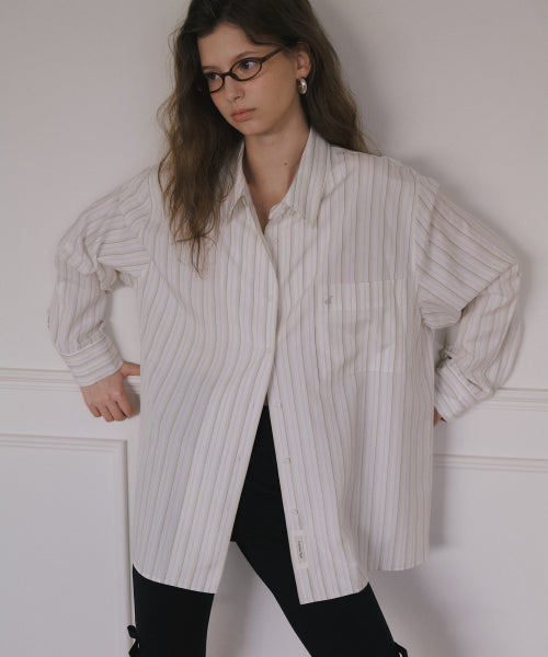 OVERDUEFLAR COTTON OVERIZED SHIRTS_IVORY STRIPE - SIZE & LATE | MUSINSA