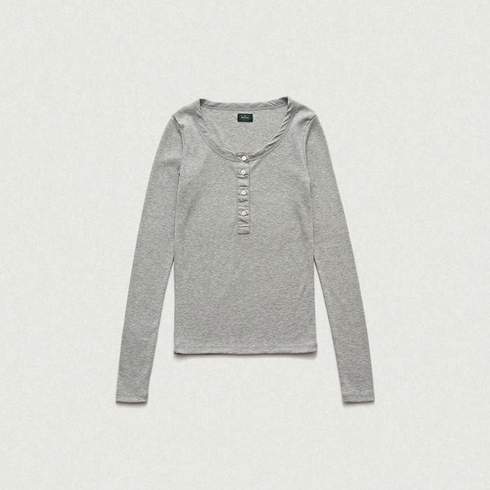 Ribbed Henley T-Shirt (Grey)