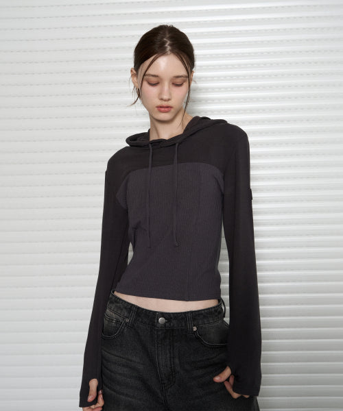 LEATHERY Fingerhole Slim Fit Hoodie [CHARCOAL] - Size & Review | MUSINSA