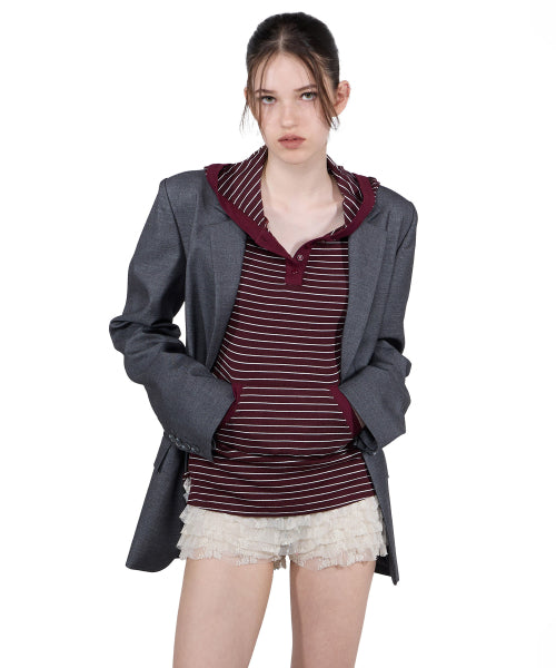SCULPTOR Stripe Hoodie Tee Burgundy - Size & Reviews | MUSINSA