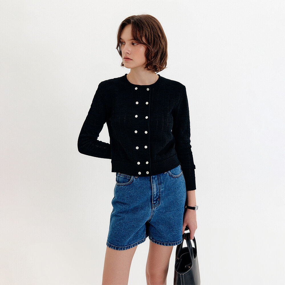 Sasha Double Button Cardigan_Black / SHASHA DOUBLE Button CARDIGAN_BLACK