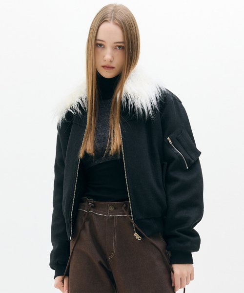 LX FUR COLLAR JUMPER (BLACK)