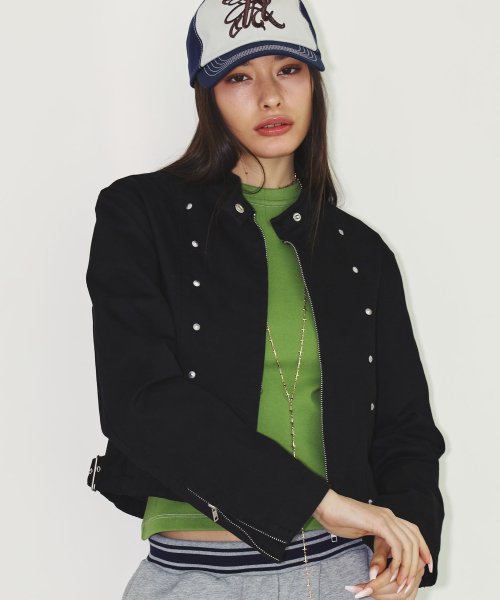 STUD LINED UP RIDER JACKET BLACK