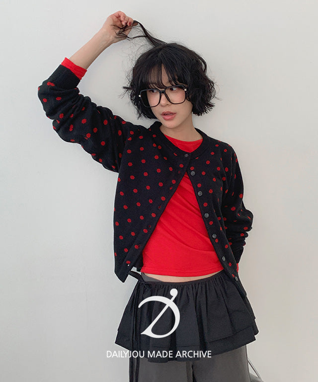 Daily JU [MADE] Debian Round Neck Dot Cardigan