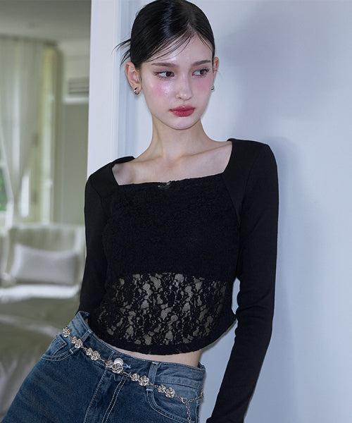 Lace Layered Long Sleeve [Black]