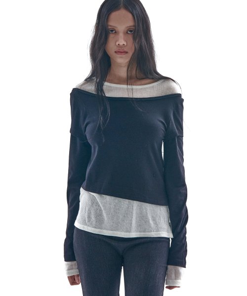 PLACE STUDIO Sheer Double Layered Long Sleeve T-Shirt [Black] - Size & Reviews | MUSINSA