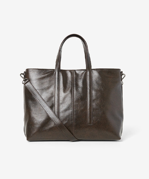 Manto Crack Leather Medium Tote Bag Brown